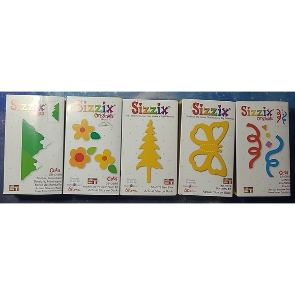Sizzix Medium YELLOW Dies Lot of 5 Butterfly, Confetti, Tree, Flower Power, Bord - Picture 1 of 3